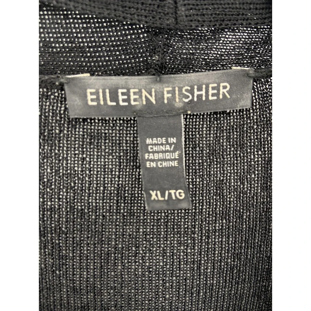Eileen Fisher Cardigan Sweater Women XL Black Ruffle Open Light Sheer Minimalist
